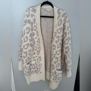 Barefoot Dreams Cream and Gray Leopard Cardigan